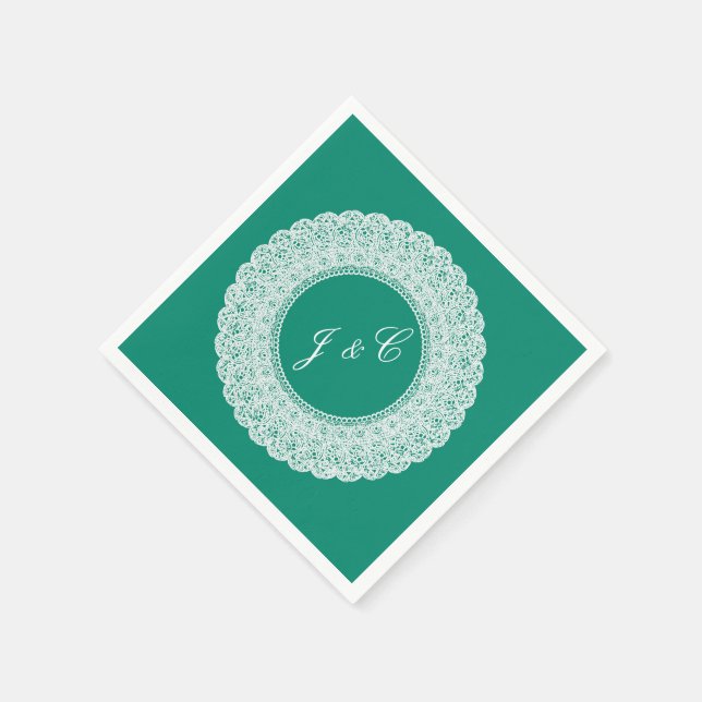 Papier Élégante serviette en dentelle turquoise et blanch (Coin)