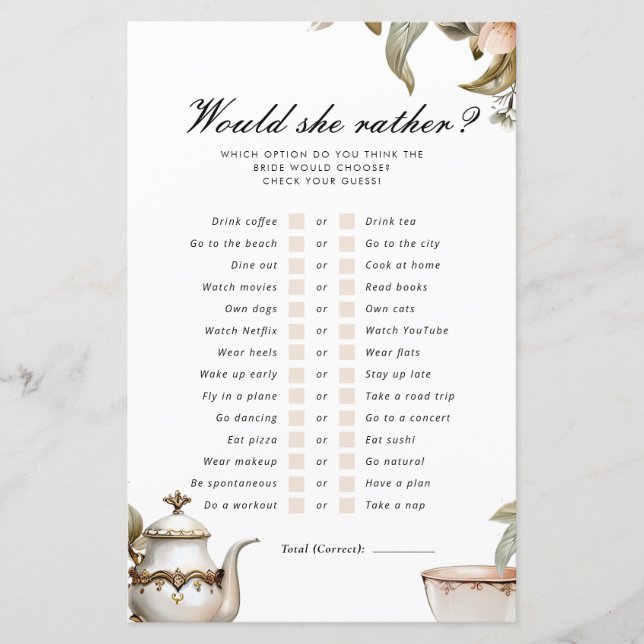 Papier Élégante Tea Party Plairait Elle Jeu De Mariage (Devant)