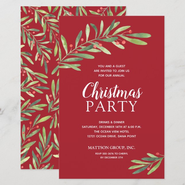 Papier Élégante verdure Invitations Budget de Noël (Devant / Derrière)