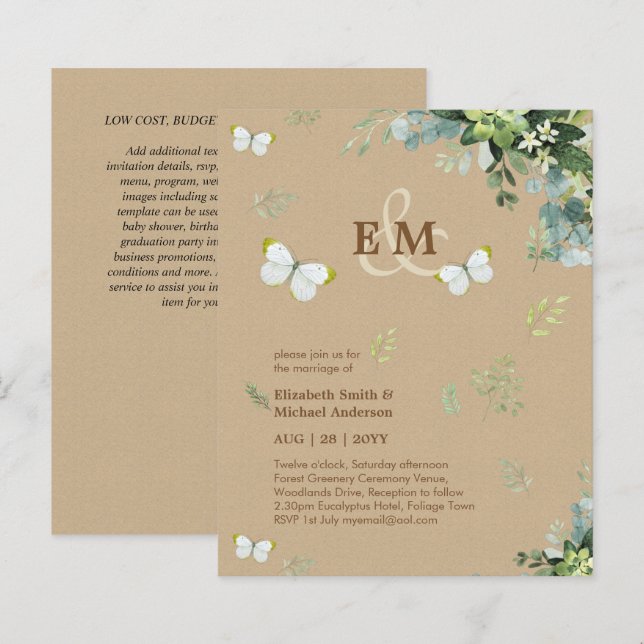 Papier Elégante Verdure Papillons Mariage Invitations (Devant / Derrière)