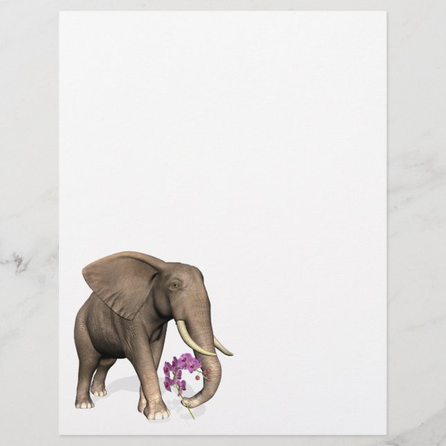 Papier Éléphant avec orchidée rose (Devant)