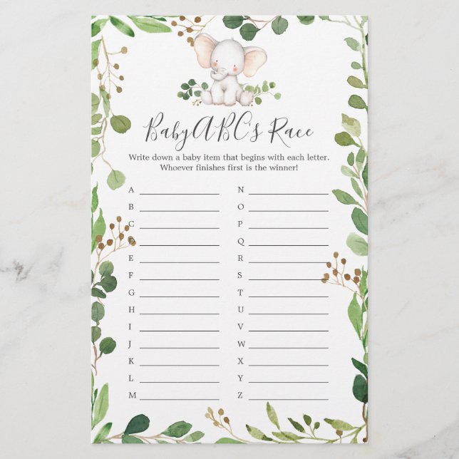 Papier Elephant Baby shower ABC's Race Game (Devant)