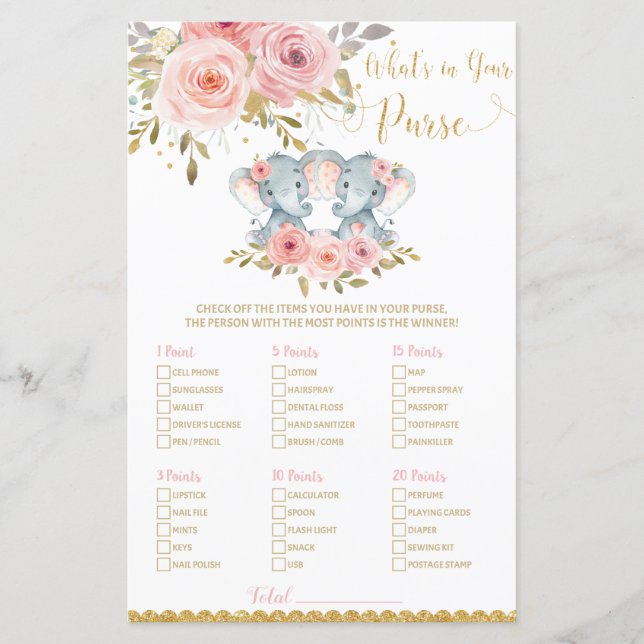 Papier Eléphant Baby shower Ce qui est dans votre jeu de  (Devant)