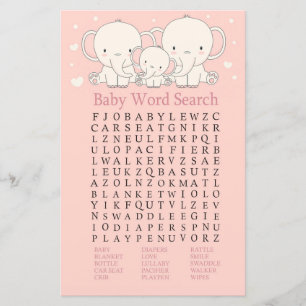 Papier Eléphant Baby shower Word Jeu de recherche