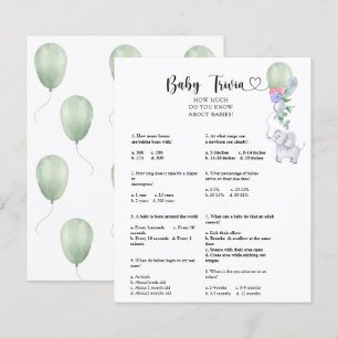 Papier Éléphant & Ballon -Bébé Quiz   Jeu de Baby Shower