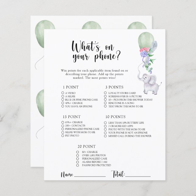 Papier Elephant & Balloon - Ce qu'il y a sur votre jeu de (Devant / Derrière)