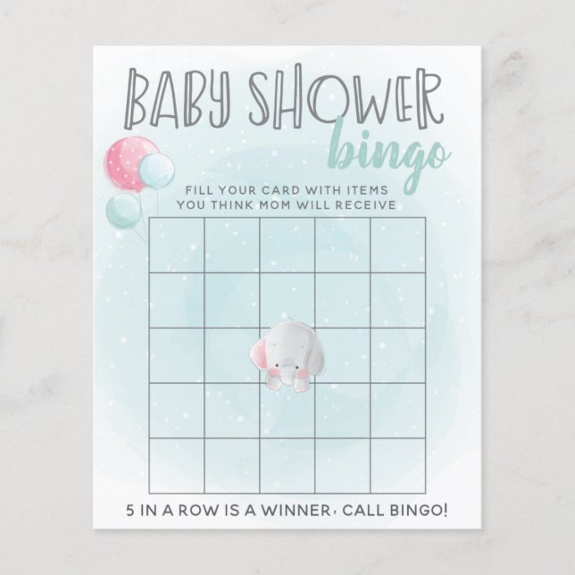 Papier Elephant Balloons Baby shower Jeu de Bingo (Devant)