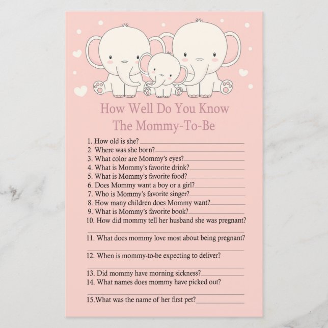 Papier Elephant Comme vous connaissez bien le jeu de baby (Devant)