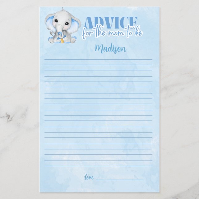 Papier Elephant Conseils pour Maman Jeu de Baby shower (Devant)