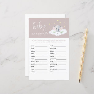 Papier Eléphant Douche bébé Mot Scramble Jeu rose