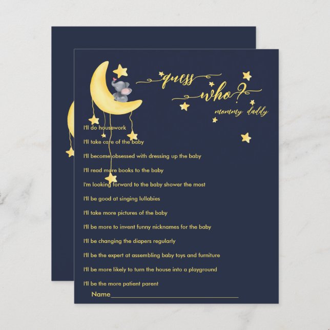 Papier Eléphant mignon et petit Baby shower papillon Jeu (Devant / Derrière)