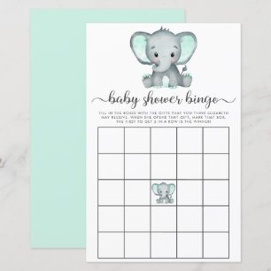 Papier Elephant Mint Aquarelle bébé Bingo Douche Jeu