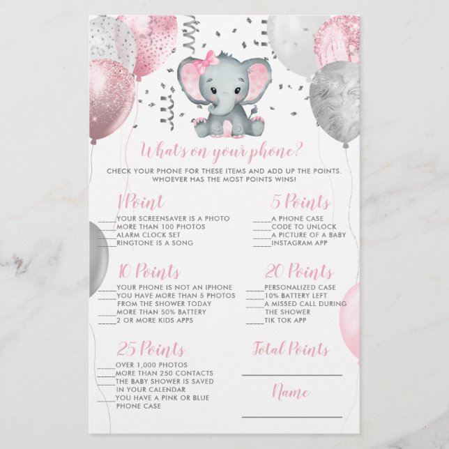 Papier Elephant Qu'y a-t-il sur votre jeu de Baby shower  (Devant)