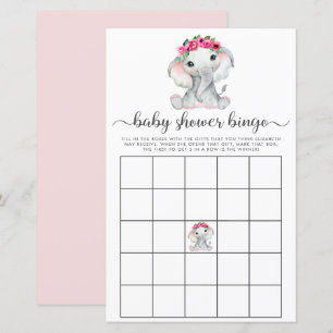 Papier Elephant rose Aquarelle Bingo Baby shower Jeu
