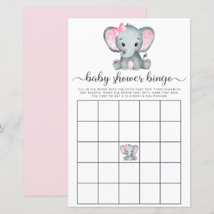 Papier Elephant rose Aquarelle Bingo Jeu de douche Bingo