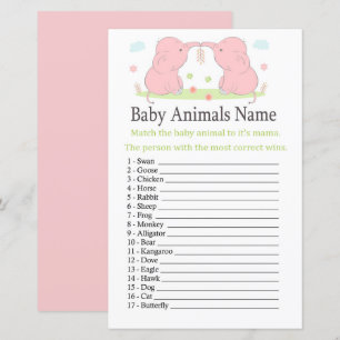 Papier Eléphant rose Bébé Animaux Nom Jeu