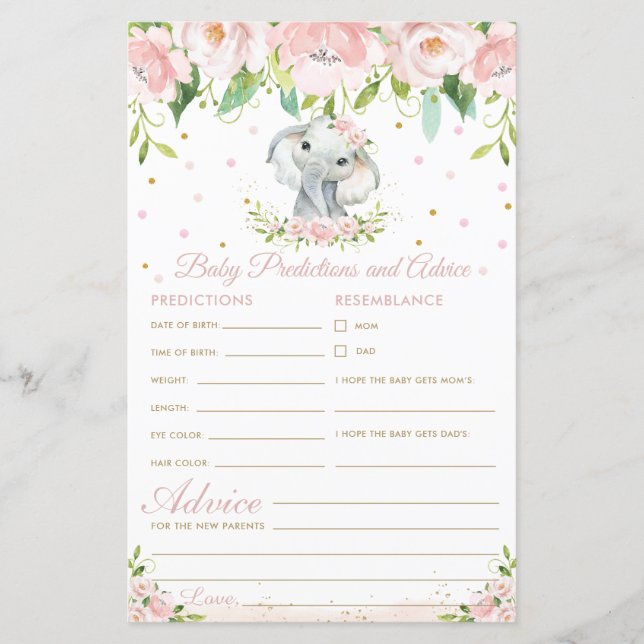 Papier Elephant rose Floral Baby (Devant)