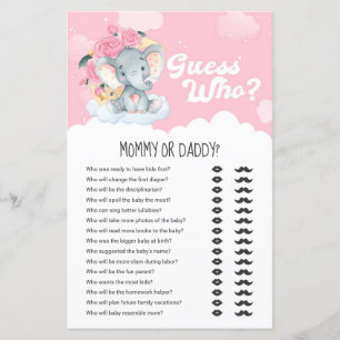 Papier Eléphant rose Floral Devine Qui Maman ou Papa Jeu