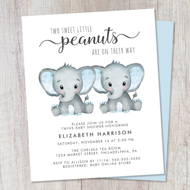 Papier Elephant Twin Baby Boys Douche Budget Invitation (Créateur téléchargé)