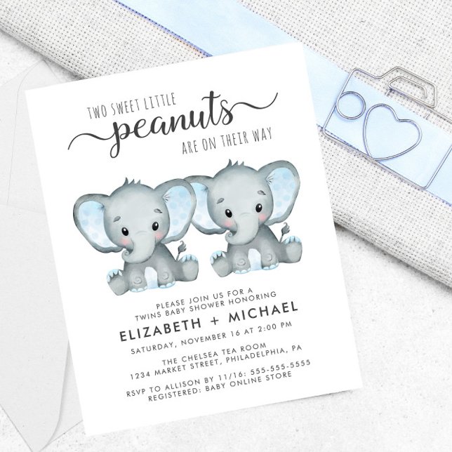 Papier Elephant Twin Boys Baby Couples Douche Invitation (Créateur téléchargé)