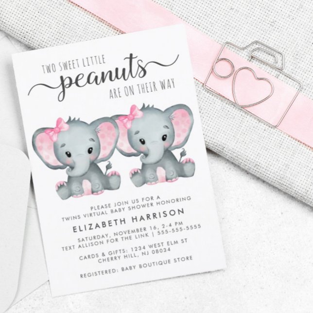 Papier Eléphant Twin Girls Virtual Shower Budget Invitati (Créateur téléchargé)