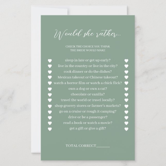 Papier Elle Préférerait Sage Green Fête des mariées Jeu (Devant)