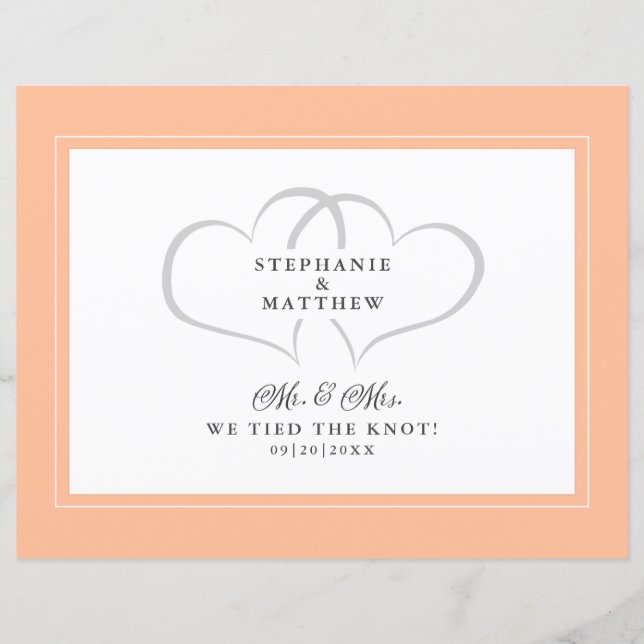 Papier Elopement Nous Avons Lié Le Knot Mr & Mrs Peach Ca (Devant)