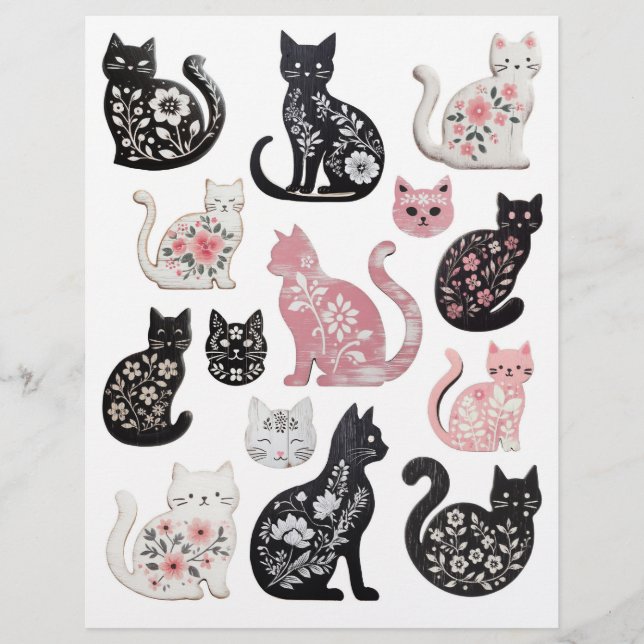 Papier Embellissements de chats floraux en bois désorgani (Devant)