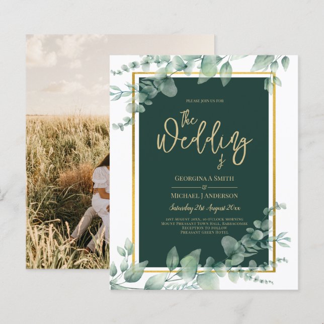 Papier Emerald Greenery Gold FAIRE-PART DE MARIAGE PHOTO (Devant / Derrière)