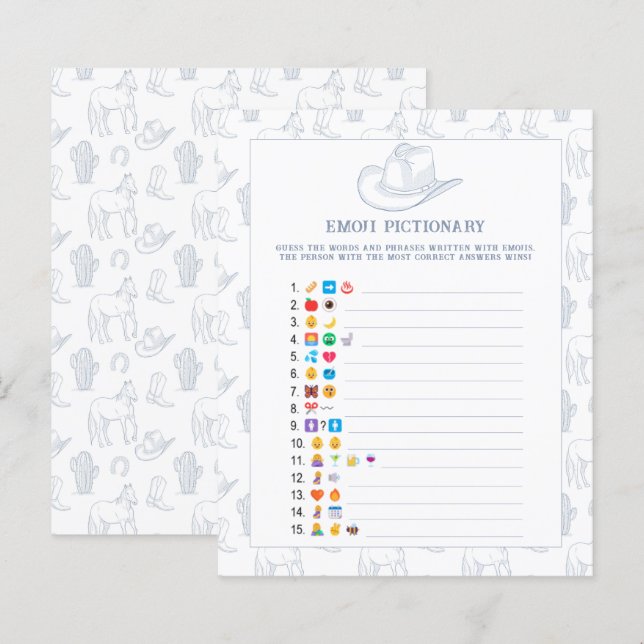 Papier Emoji jeu photo Cowboy baby shower (Devant / Derrière)