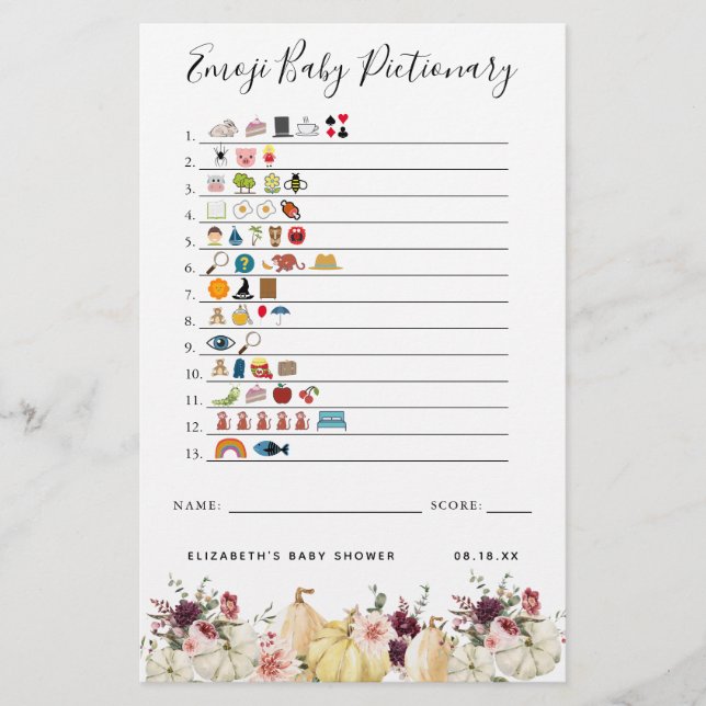 Papier Emoji Pictionary | Jeu Baby shower (Devant)