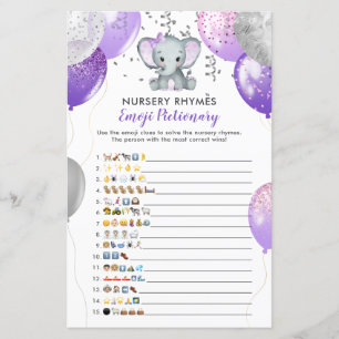 Papier Emoji Pictionary Purple Elephant jeu Baby shower