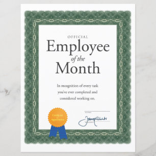 Papier Employé du certificat du mois