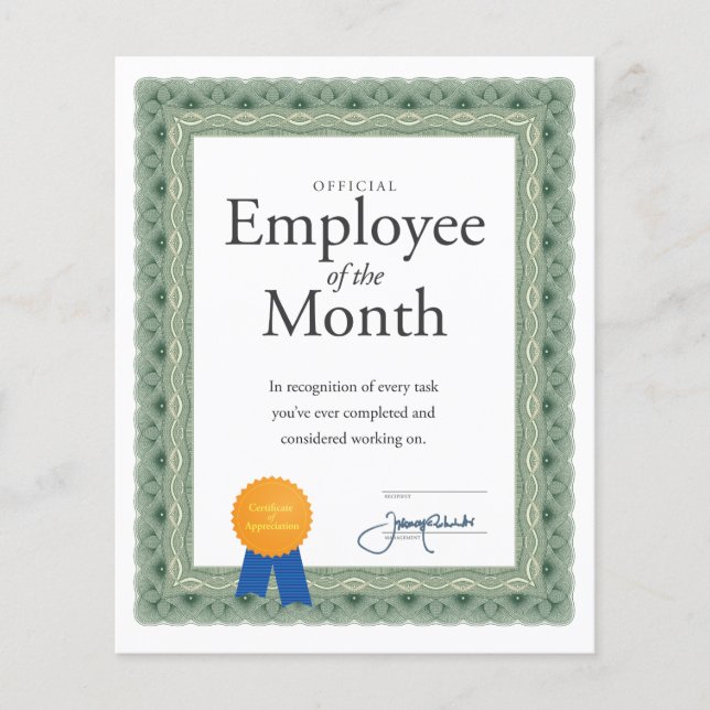 Papier Employé du certificat du mois (Devant)