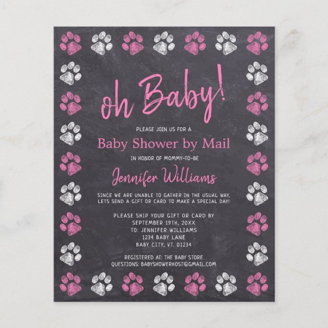 Papier Empreinte de patte Budget Baby shower fille rose p (Devant)