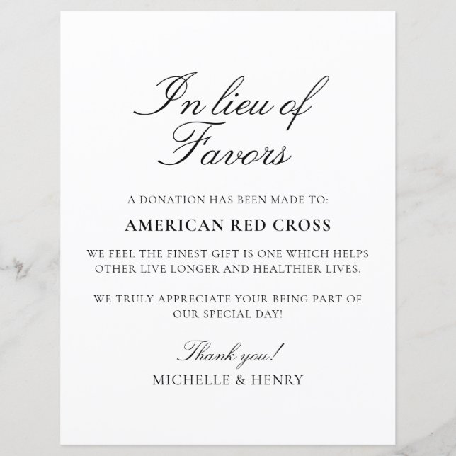 Papier En remplacement des faveurs Signe de don Mariage (Devant)