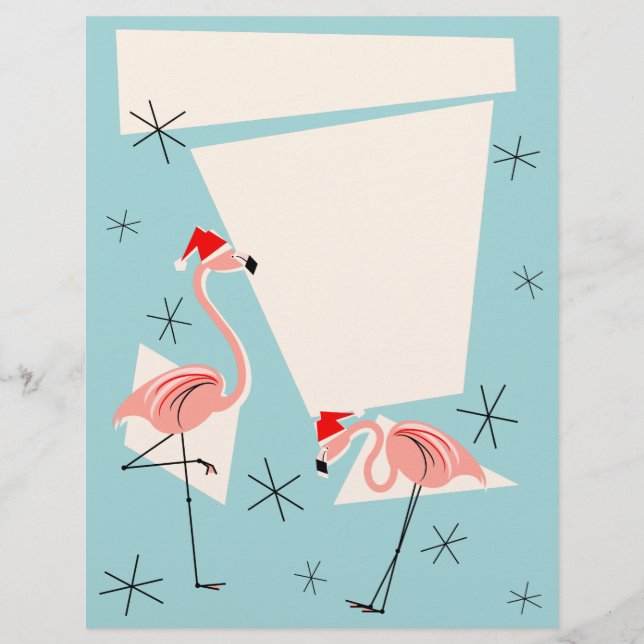 Papier En-tête bleu Flamant rose Santas (Devant)