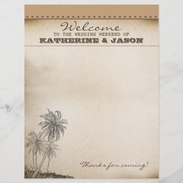 Papier en-tête de bienvenue mariage palms (Devant)