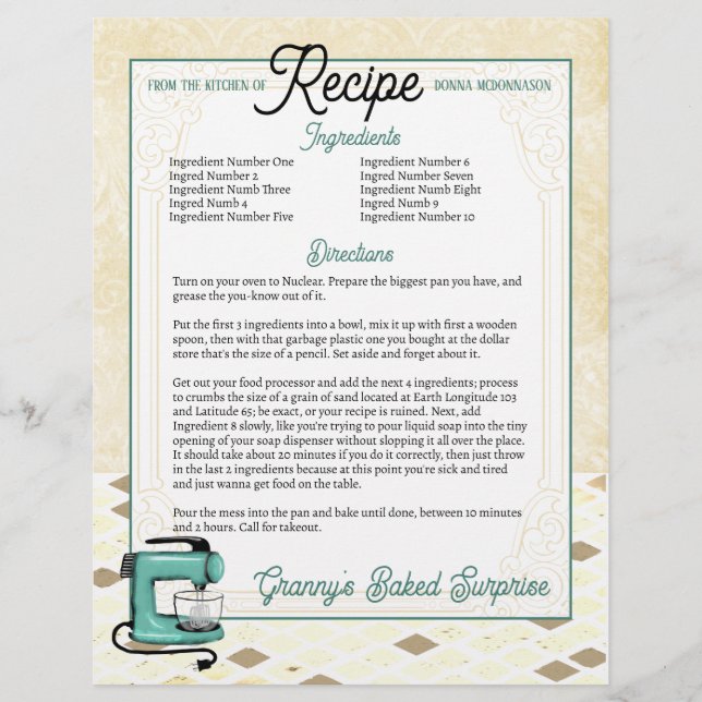 Papier En-tête de la recette du livre de cuisine du mélan (Devant)