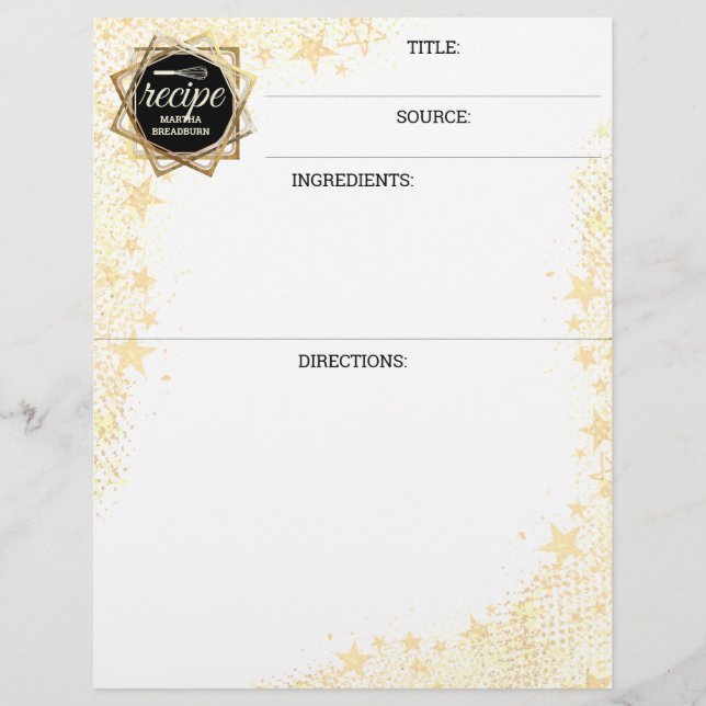 Papier En-tête de la recette personnalisée de livre de cu (Devant)