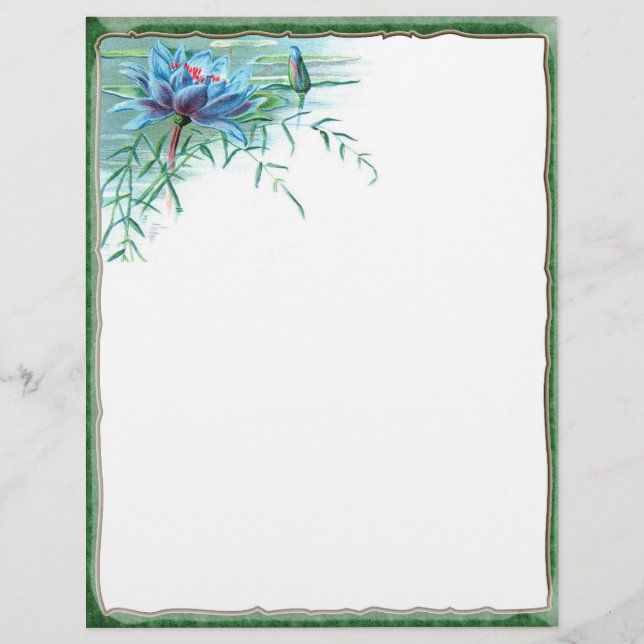Papier En-tête de lettre à motif floral bleu (Devant)