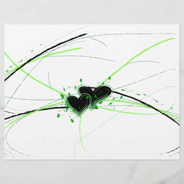 Papier En-tête de lettre Coeurs vert et noir (Devant)