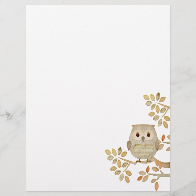 Papier En-tête de lettre de Chouette d'arbre musicale (Devant)
