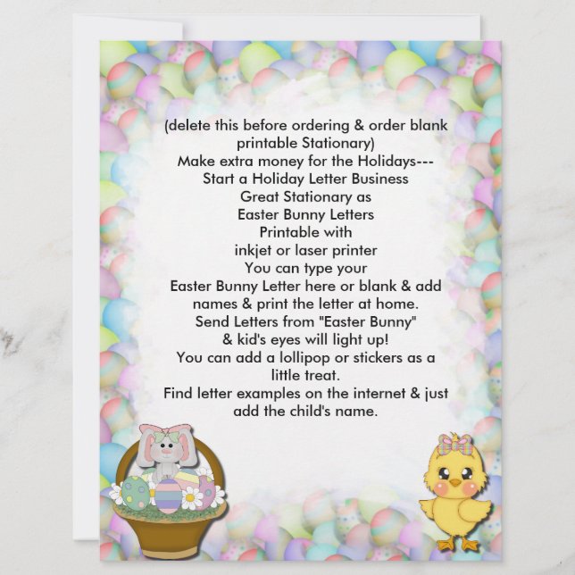 Papier En-Tête De Pâques De La Lettre Bunny De Pâques Biz (Devant)