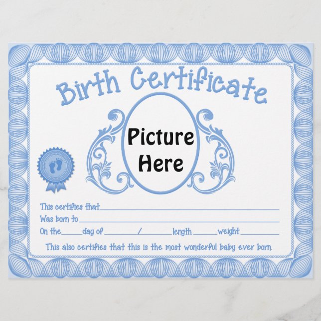 Papier En-tête du certificat de naissance de bébé garçon (Devant)
