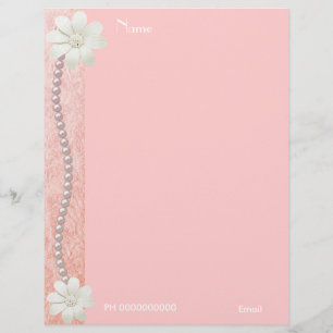 Papier En-tête Fleur Bijou Perles Bordure Rose 2
