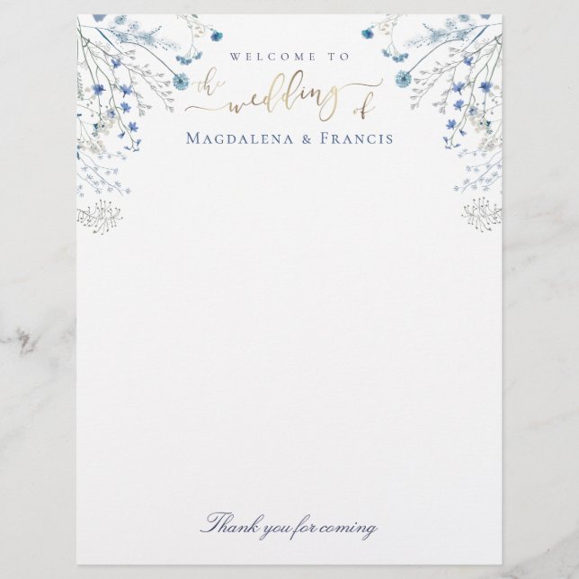 Papier en-tête mariage fleur sauvage bleu (Devant)