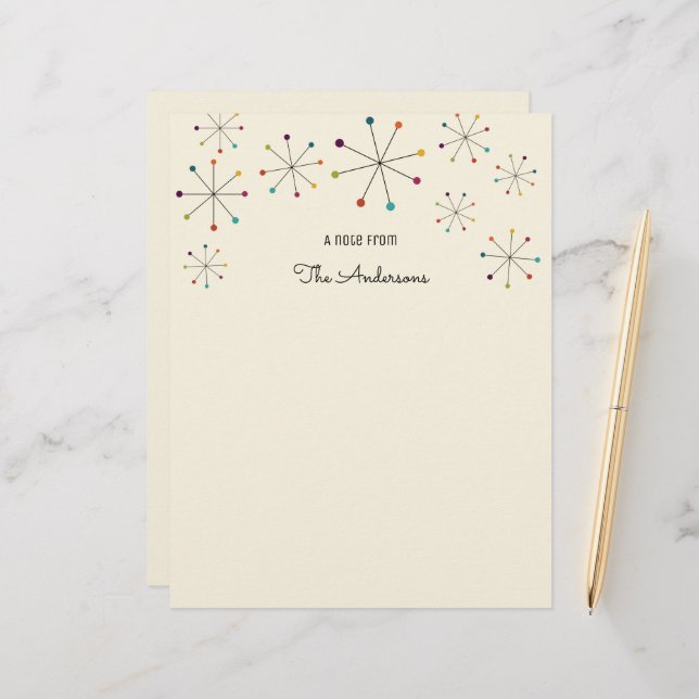 Papier En-tête rétro de l'âge atomique moderne du milieu  (Devant/Arrière en situation)