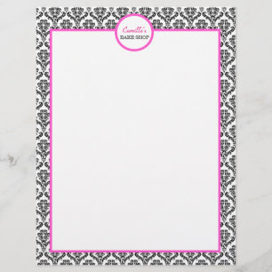 Papier En-tête vintage rose et noir Damas