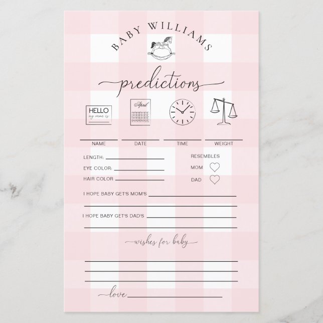 Papier En vichy rose Rocking Horse Baby Predictions Jeu (Devant)